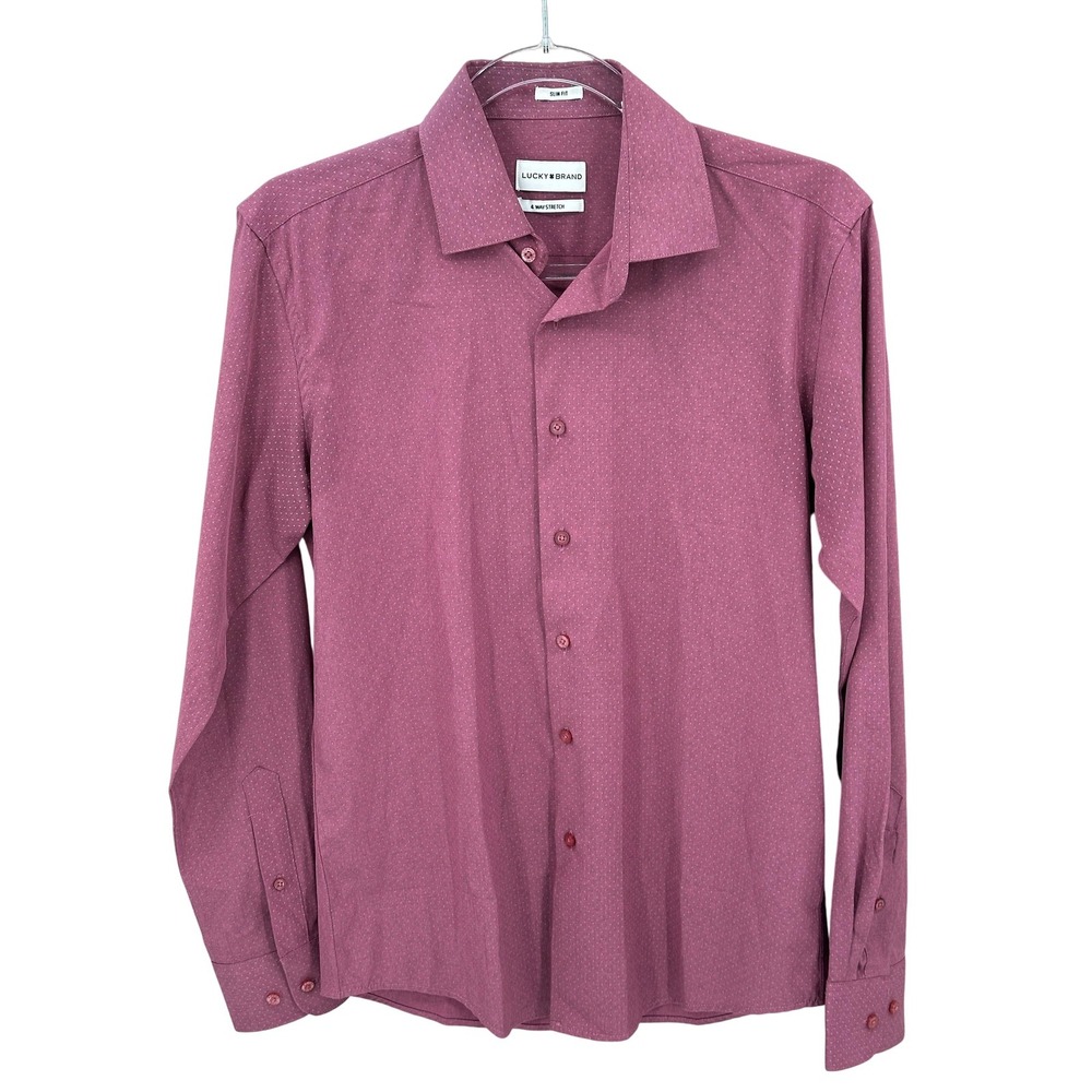 Lucky Brand Shirt Mens Small Burgundy Slim Fit 4 Way Stretch Button Up Preppy